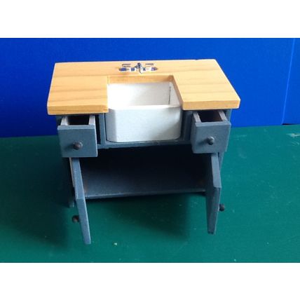 Shaker Style Sink Unit - Blue/Pine 1:12th Dolls House Miniature