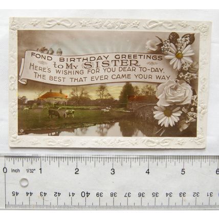 vintage postcard Fond Birthday Greetings to my Sister