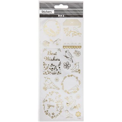 Birds & Greetings Gold Sticker Sheet 10x24 cm, approx 17 stickers 1 sheet CR108