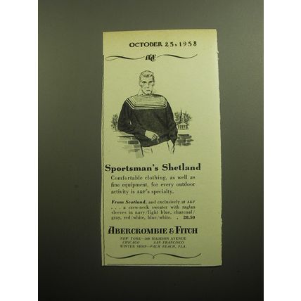 1958 Abercrombie & Fitch Sweater Ad - Sportsman's Shetland