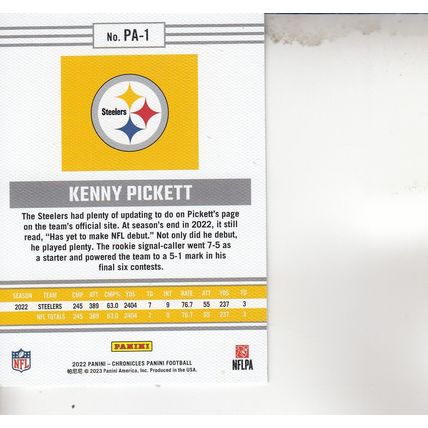 KENNY PICKETT 2022 AUTOGRAPHED PITTSBURGH STEELERS ALL-PRO MVP QUARTERBACK CARD