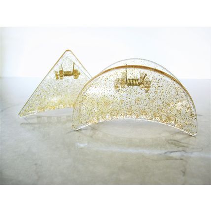 Clear transparent triangle gold sparkle glitter hair claw clip for medium fine