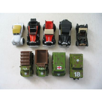 N Scale Mixed Manufacturer Military-Antique Car Lot of 9 4287
