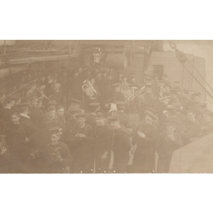 Military WW1 Hymn Funeral Church Service On Ship Brass Band Old Postcard