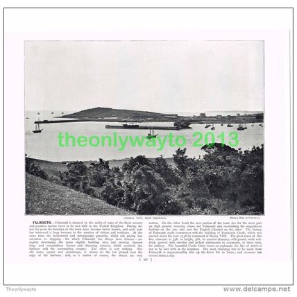 FALMOUTH, VIEW FROM PENDENNIS, DEVON, ENGLAND, Book Illustration, c1895