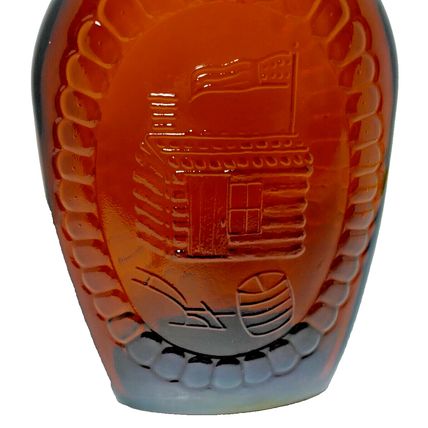 Vintage Log Cabin Syrup Embossed Amber Glass Bottle Bicentennial Liberty 1776
