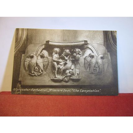 ABRAHAM & ISAAC, MISERERE SEAT, WORCESTER CATHEDRAL unused postcard by Frith =