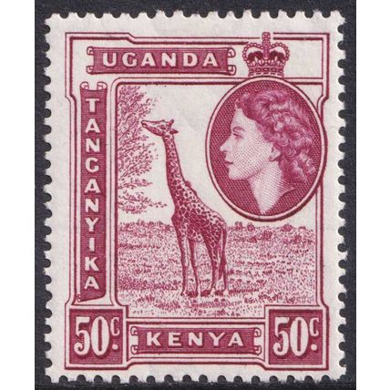 Kenya Uganda Tanganyika QEII 1954-59 50c Reddish Purple Giraffe SG173 Mint MH