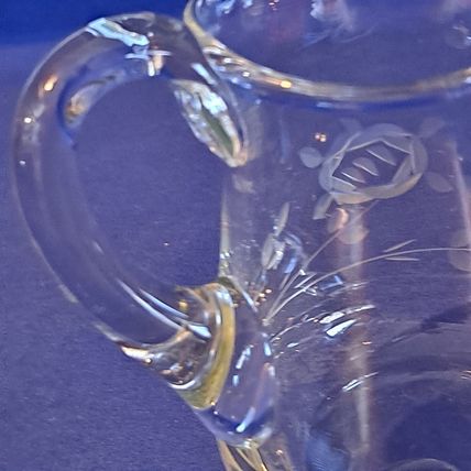 Vintage ETCHED GLASS CREAMER 4" ROSE Flower Floral Crystal
