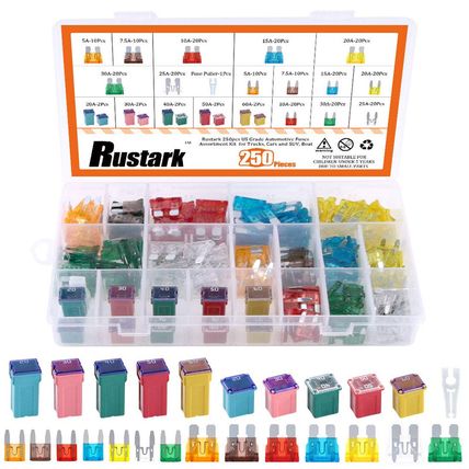 250Pcs US Grade Automotive Fuses Assortment Kit Standard & Mini Car Blade Fuses,