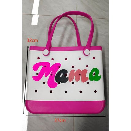 Rose Red mama Print Self-assembly Straps Hollowed EVA Beach Bag