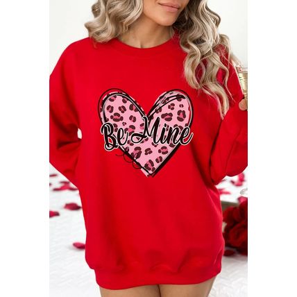 Red Be mine Leopard Heart Printed Valentines Sweatshirt