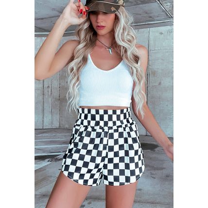 Black Checkered Print High Waist Casual Shorts