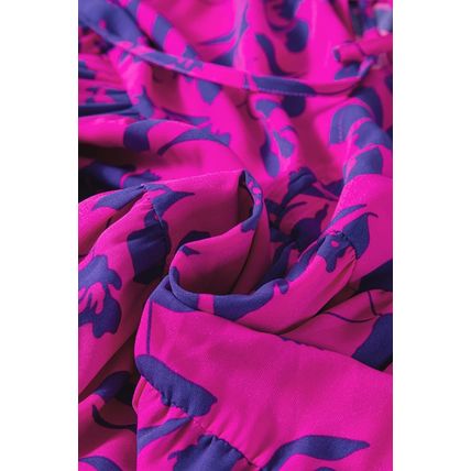 Rose Floral Print Tiered Frilled Trim Flutter Sleeve Maxi Dress