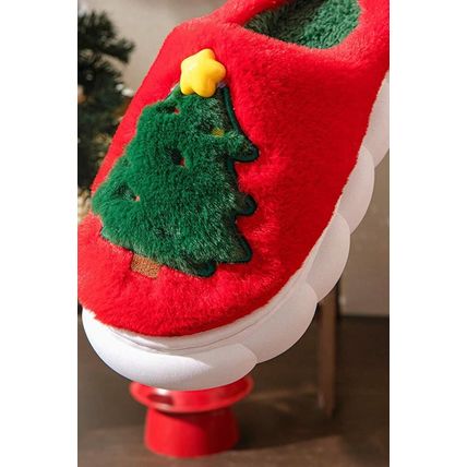 Fiery Red Christmas Tree Graphic Thick Sole Plush Slippers