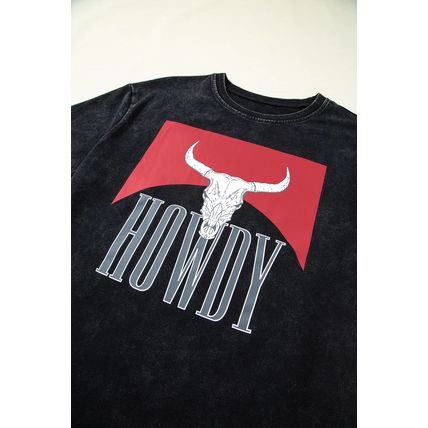 Black Western HOWDY Steer Head Print Side Slits Loose Fit T Shirt