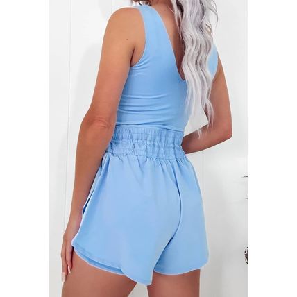 Myosotis Plain Sleeveless Loop Drawstring Cinched Waist Romper