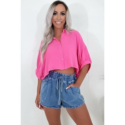 Ashleigh Blue Drawstring High Waist Casual Denim Shorts with Pockets