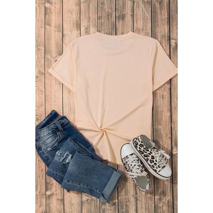 Khaki Sequin Horses Patched Casual Crewneck T Shirt