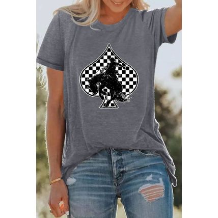 Gray Redeo Check Spades Western Graphic T Shirt