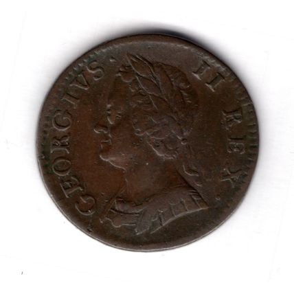 Great Britain. George II. Farthing 1754. Creased. dy16415