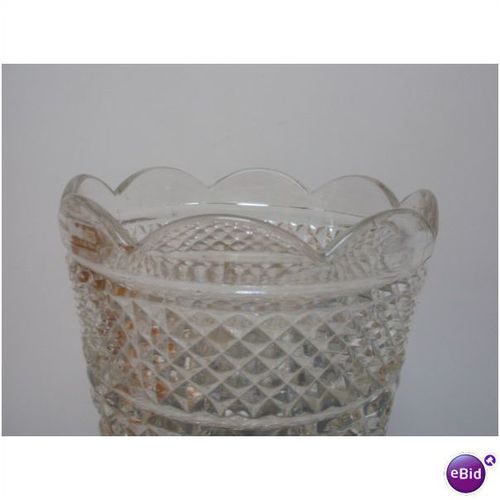 Vintage Diamond Cut Glass 10" Scalloped edge Vase