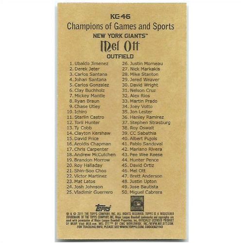 2011 Topps Kimball Champions - #KC-46 - Mel Ott