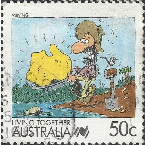 AUSTRALIA, Living Together, Mining, blue 1988, 50c, #3