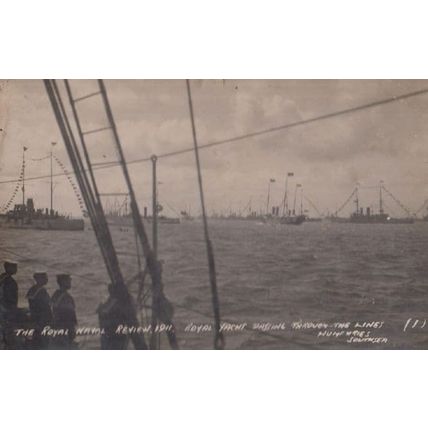 The Royal Naval Review Southsea Yacht Sailing In Military Lines Antique Postcard