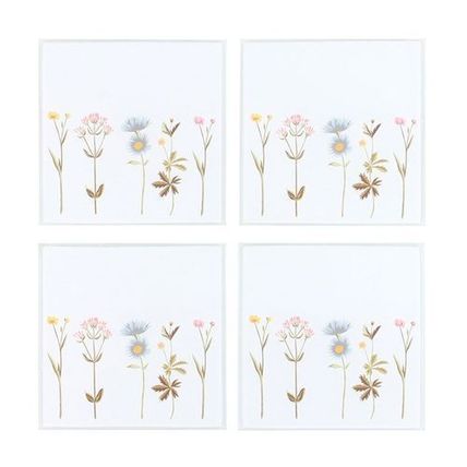Glass Drinks Coaster Set Floral Pattern