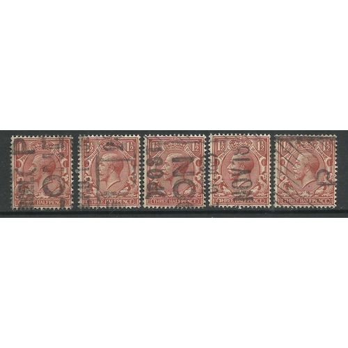 GB 1912 -24 KGV 1 1/2d Brown x 5 stamps wmk 100 ( H462 )