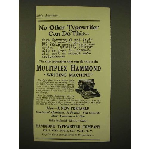 1918 Hammond Multiplex Typewiter Ad - No other typewriter