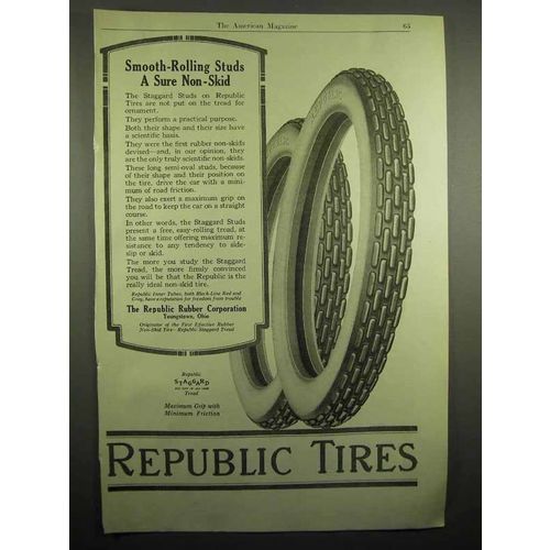 1918 Republic Tires Ad - Smooth-Rolling Studs