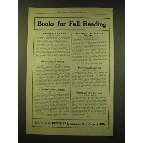 1918 Harper & Brothers Ad - Books for fall reading