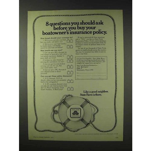 1976 State Farm Insurance Ad - Boatowner's Policy