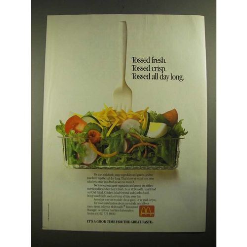 1987 McDonald's Salads Ad - Tossed Fresh Tossed Crisp Tossed All Day Long
