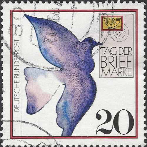 GERMANY, Stamp Day, Carrier Pigeon, white 1988, 20pf, #4