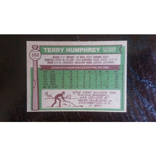 1976 Topps Card # 552 Terry Humphrey Very Good (3) Detroit Tigers