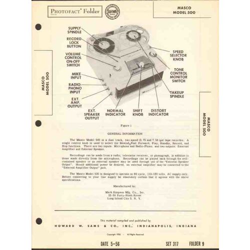 MASCO model 500 magnetic tape recorder playback Sams Photofact manual