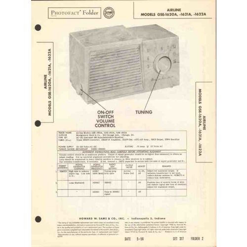 AIRLINE model GSE-162xA 5 tube AM radio receiver Sams Photofact manual