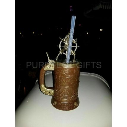 DISNEY DISNEYLAND PIRATES OF THE CARIBBEAN STEIN MUG ALE CUP W/ LID & STRAW~NEW~