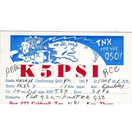 Radio Ham Ken Tharp Caldwell Texas Postcard 1959 used VGC