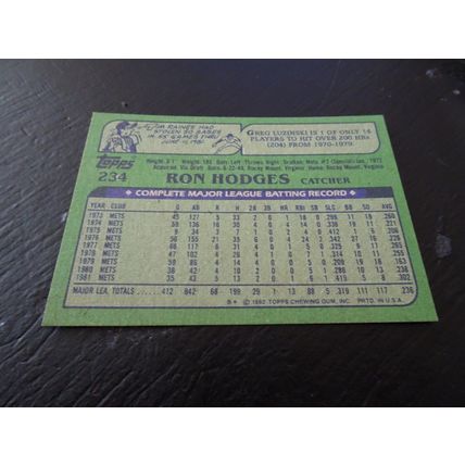 1982 Topps Card # 234A Ron Hodges Excellent-Mint (6) New York Mets