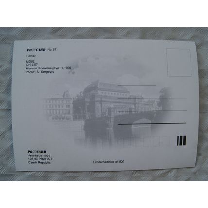 old Postcard Finnair MD 82, Moscow 1996 - Limited Edition Postcard of 800