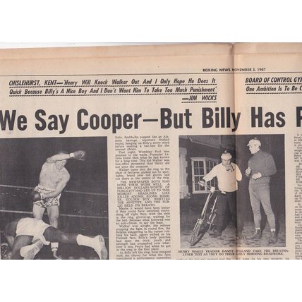 Boxing News 3 Nov 1967- Henry Cooper v Billy Walker Cover, Preview & Posters