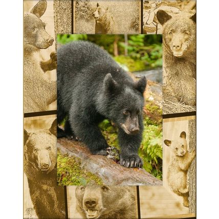 Black Bear Laser Engraved Wood Picture Frame Portrait (5 x 7)