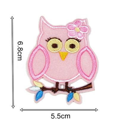 Cute Owl Patch Pink Iron On Fun Badge Patches Motif Embroirdered 5.5x6.8cm P429