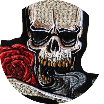 Large Skull Ace and Rose Embroidered Iron On Patch 24.5cm x 32cm Rock Goth P337