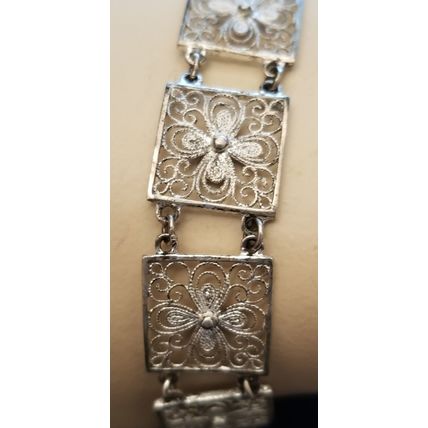 Vintage 835 Silver Filigree Flower Panel Bracelet
