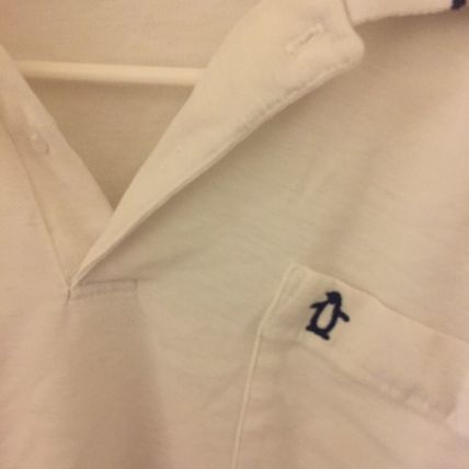 Preowned Penguin Club Men's Striped Medium White Polo